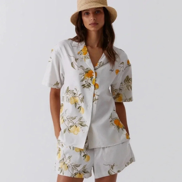 NEW Kith Short Sleeve Silk Button Up Lemons Amalfi Capri Shirt Top XS Elena Camp - Picture 1 of 11